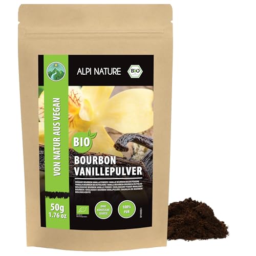 Alpi Nature Vainilla Bourbon Orgánica en Polvo 50g, Vainilla en Polvo de Madagascar, Vainas Molidas Grado A