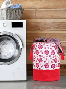 Kuber Industries Flower Printed Waterproof Canvas Laundry Bag, Toy Storage, Laundry Basket Organizer 45 L (Pink) -KUBMART2743