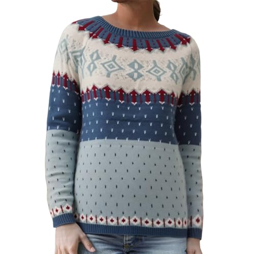Image of Generisch Fair Isle Knitted Jumper Long Sleeve Boat Neck Retro Lightweight Pullover Top for Autumn Winter, sky blue, M