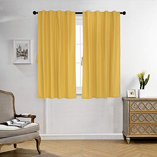 Image of LINENWALAS Cotton Curtains Set of 2, Canvas Window Curtains for Home Decor, Hangs Elegantly with Back Loops (4.5ft x 5 ft,Mustard)