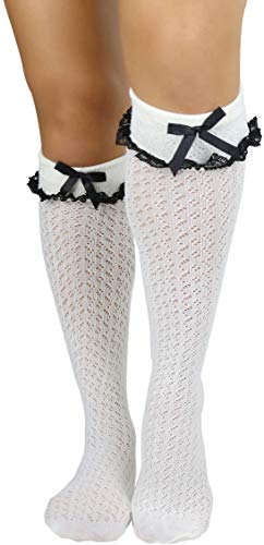 ToBeInStyle Women's Crocheted Vintage Inspired Ruffle Trim Knee Socks
