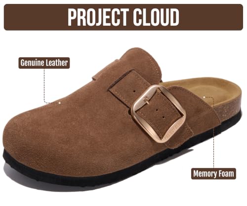 Image of Project Cloud 100% Genuine Leather Clogs for Women Shoes - Memory Foam Insole, Non-Slip & Natural Cork Footbed Arch Support Big Buckle Womens Clogs and Mules Footwear (Manchester)