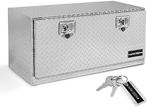 ARKSEN 36 Inch Heavy Duty Aluminum Diamond Plate Tool Underbody Box, Waterproof Square Truck Storage Organizer Chest for Pick Up Truck Bed, RV Trailer with T-Handle Lock and Keys - Silver