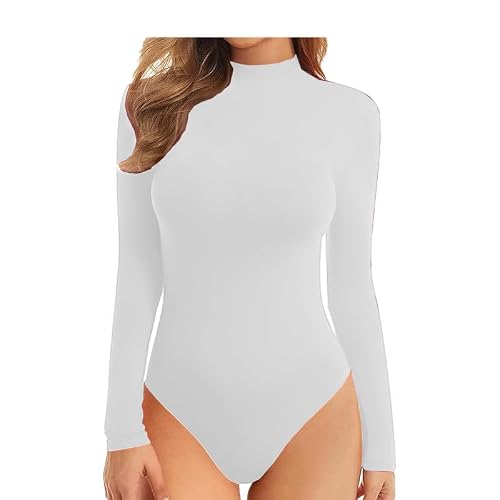 Image of BODYWEAR LTD Ladies Turtle Neck Bodysuit Ladies Long Sleeve Stretch Leotard Top Sizes (White, 8-10)