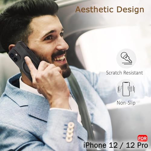 Image of TheGiftKart Genuine Leather Finish Back Cover Case for iPhone 12 /12 Pro | Shockproof Design | Raised Edges for Camera & Screen Protection | Stunning Minimalist Design (MagSafe Compatible, Black)