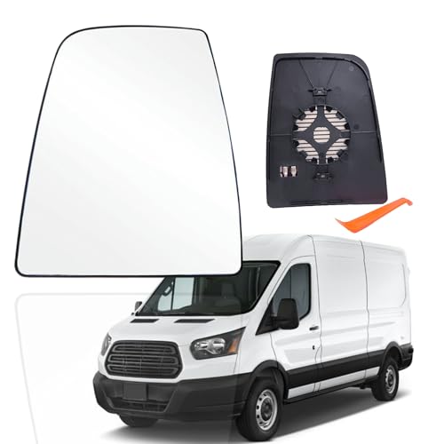 Driver Left Side Heated Mirror Glass Compatible With 2014-UP Ford Transit T150 T250 T350,Upper Glass with Backing Plate,Without Auto Dimming