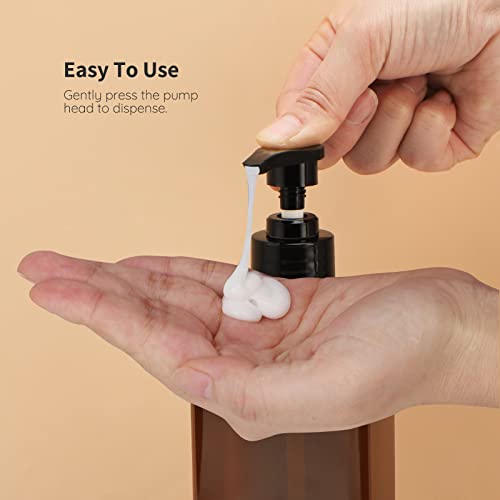 Image of Segbeauty 8 Packs Empty Bathroom Soap Dispenser, 16.9oz Refillable Plastic Pump Bottles with Labels, 500ml Shower Dispenser Shampoo Conditioner Bottles for Kitchen Amber