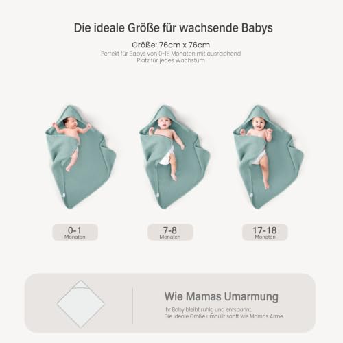 lulumoon Kapuzenhandtuch Baby Musselin Baumwolle: 76x76cm für 0-18 Monate – Ansicht 5