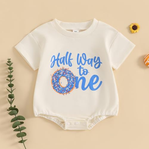 Nituyy Newborn Baby Boy Girl Half Way to One Birthday Outfits Short Sleeve Bodsysuit Romper My Half Birthday Baby Clothes2