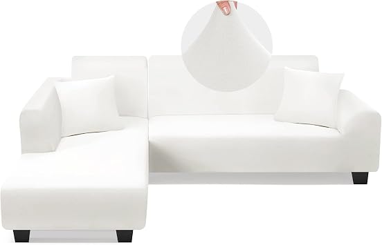KinCam Sectional Couch Covers Stretch L Shape Sofa Covers, White