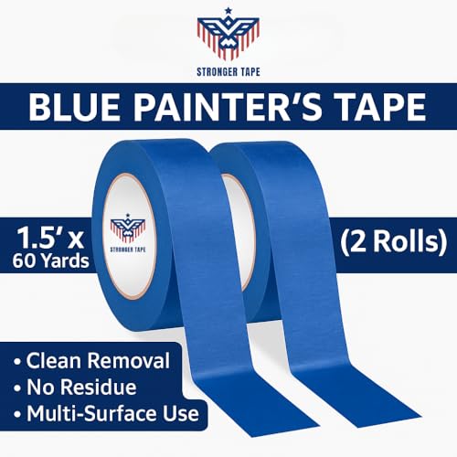 Image of Blue Painter's Tape 1.5 inch x 60 Yards (2 Rolls) - Easy-Release Masking Tape for Painting, Clean Removal, No Residue - Multi-Surface Use on Walls, Trim, Glass & Wood - Professional-Grade Adhesive