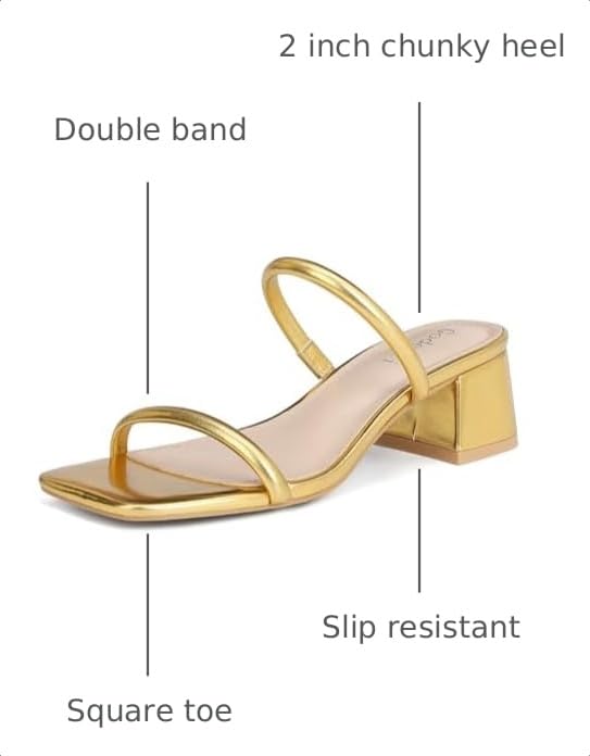 Image of Goderci Women's Chunky Block Low Heeled Sandals | 2 Strap, Square Open Toe, Slip On, Mule Heels