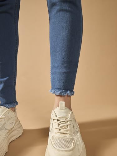 Image of Dolce Crudo Women's Skinny High Rise Bleached Cropped Stretchable Denim Jeans