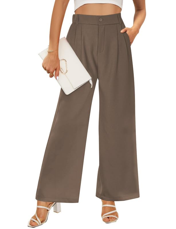 Buauty Womens Wide Leg Pants High Stretchy Waisted Dress Pants Business Casual Work Trousers Dressy Outfits with Pockets