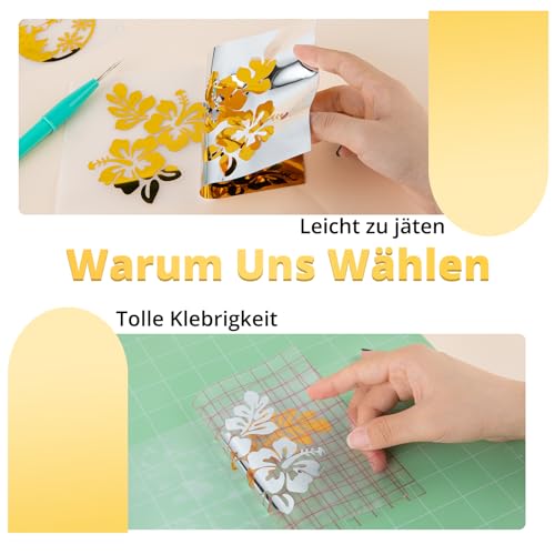 YRYM HT Vinylfolie Plotter - 30cm x 305cm Permanente Plotterfolie Vinyl Selbstklebend Rückseite für Bastelprojekte, Schilder, Scrapbooking, Klebefolie Gold für Cricut（Metallisches Gold）