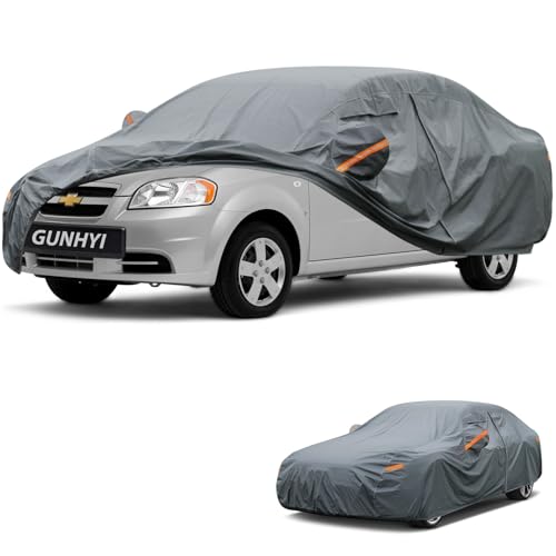 Image of GUNHYI Premium Car Cover Custom Fit Chevrolet Aveo Sedan, 16 Layers Heavy Duty Car Cover Waterproof All Weather with Zipper Door for Sun Rain Snow Dust Uv Protection