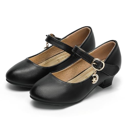 Little Big Girls Mary Jane Leather Low High Heel Pumps Shoes Girls Formal Dress Princess Flower Shoes for Party Wedding
