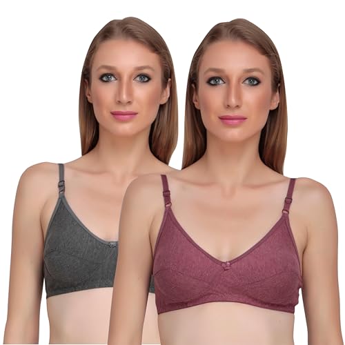 Image of Women Non Padded Bra - Made of Pure Cotton Full Coverage Non Wired Seamless Pushup Soft Cup for T-Shirt Saree Dress Sports Garment for Daily Use Everyday
