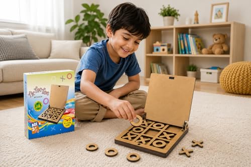 Image of Braintastic Wooden Jigsaw Puzzle Travel Board Game Learning & Creative Educational Intelligence Brain Games Sorting Puzzle Toys for Kids (TIC TAC PO1)