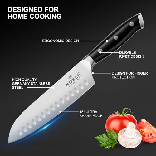 Image of Knife Set with Block, N NOBLE FAMILY 16Pcs Kitchen Knives Drawer Organizer Set with Sharpener, Cutting Board, Anti-Slip Chef Knives Set with 6Pcs Steak Knives, Black