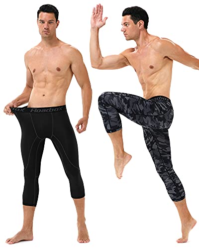 Roadbox Mens 3/4 Compression Pants With Pockets Running Workout Baseketball Base Layer Legging Tights #TOP1