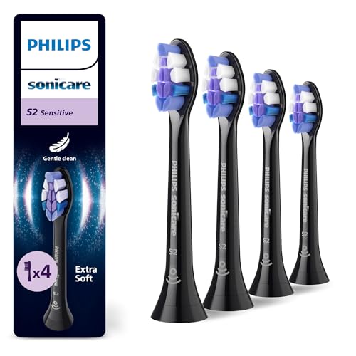 Philips Sonicare S2 Sensitive, Original-Ersatzbürstenköpfe, Schwarz, 4er-Pack, HX6054/88
