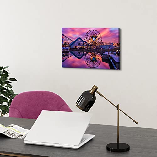 Image of Sunset Disney Landscape Wall Art Girls Bedroom Wall Decor Nature Ferris Wheel Picture Painting Prints Disneyland Castle Park Anime Skyline Canvas Poster Panoramic Artwork Living Room Decoration 12x16 inch