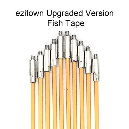 Ezitown 33 Ft Fiberglass Connectable Fish Tape Upgraded Version Yellow 4Mm 1/6" Diameter Total 10Meter Connector Thread M4 A Suit With Hook And Hole Kit In Transparent Tube Easy Carry #TOP4