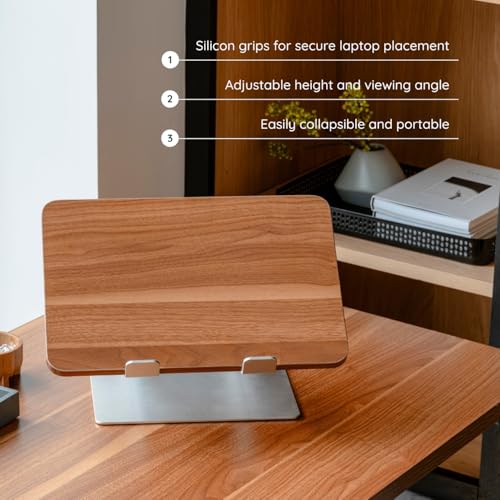 Image of Branch Adjustable Laptop Stand - Portable Wooden Laptop Riser with Customizable Height & Angle - Foldable - Secure Silicon Grips for Home or Office - Walnut