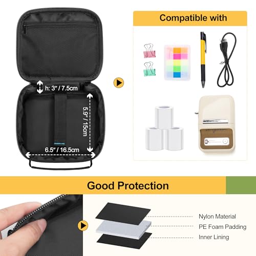 Image of CURMIO Label Maker Carrying Case Compatible with NIIMBOT B21 / B1, Empty Storage Holder Bag for Printer Labels, USB Cable, Battery, Bag Only