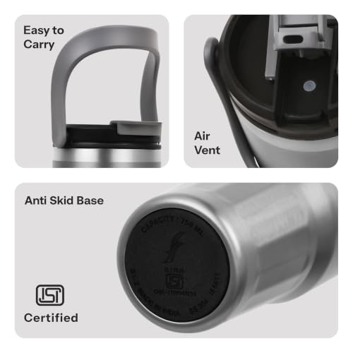 Image of FLAIR Vibe Vacuum Insulated Tumbler 750 ml Stellar Grey | 2-in-1 Lid (Straw & Sip) | 304 Stainless Steel | Leak-Proof Travel Mug with Handle | Hot & Cold | BPA-Free
