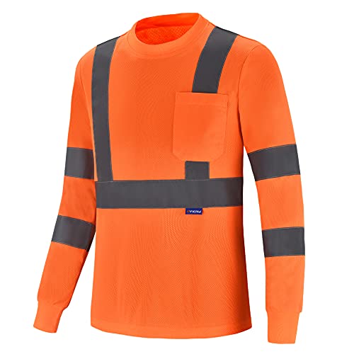 A-SAFETY Reflective Shirts for Men Long Sleeve Class 3 Tee (Orange X-Large)