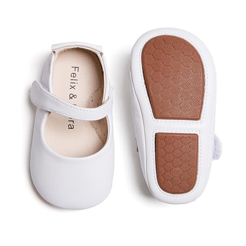 Felix & Flora Soft Sole Leather White Baby Shoes - Infant Baby Walking Shoes Moccasinss Rubber Sole Crib Shoes(White,2-2.5 Years)