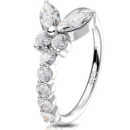 Melighting 20G Nose Ring Hoop 925 Sterling Silver Butterfly Nose Hoop Seamless Open Helix Piercing Clear CZ 8 mm Cartilage Earring Nose Piercing for Women