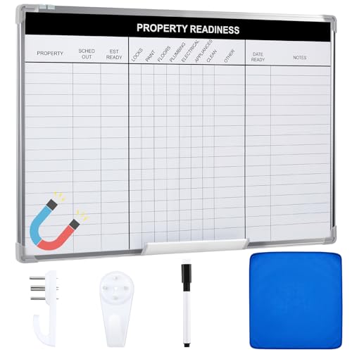 Lincia Property Readiness Dry Erase Whiteboard Magnetic Dry Erase Board with Lines Sliding Marker Tray Aluminum Frame White Board Planner for Wall Property Management Track Office Supplies(36" x 24")