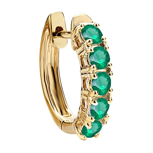 Dazzlingrock Collection Round Emerald Shinning Five Stone Huggies Hoop Earring For Women (Only 1Pc), 14K Yellow Gold #TOP28