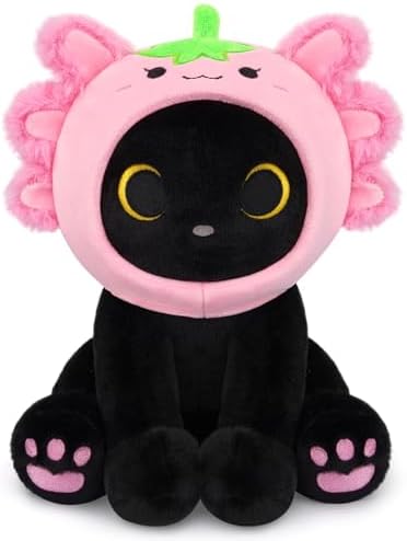 Hagusahuo Axolotl Plush Toys, 8inch Kawaii Axolotl Black Cat with Hood