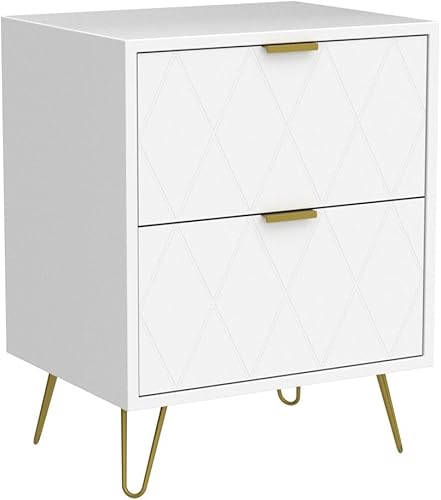 Miniatura 19 de Anbuy - Juego de 2 mesitas de noche color blanco, mesa auxiliar doble, mesita de noche con 2 cajones, doble mesita de noche con patas de metal para