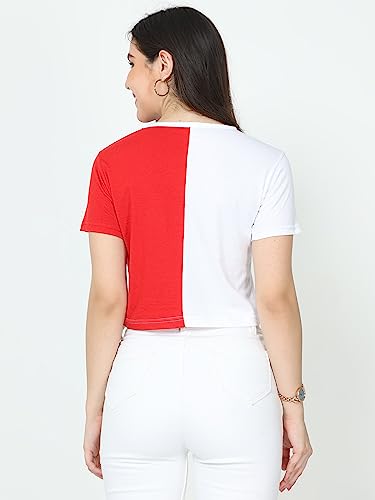 Image of FLEXIMAA Women's Cotton Plain Round Neck Half Sleeve Crop Top
