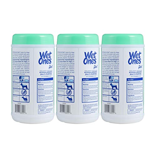 Wet Ones for Pets Multi-Purpose Dog Wipes with Vitamins A, C & E | Fragrance-Free Dog Wipes for All Dogs Wipes Multipurpose | 50 Count Canister - 3 Pack