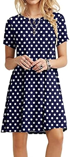 POPYOUNG Women's 2023 Summer Casual T-Shirt Dress Short Sleeves Swing Boho Beach Cover up 2XL, Polka Dot Navy Blue