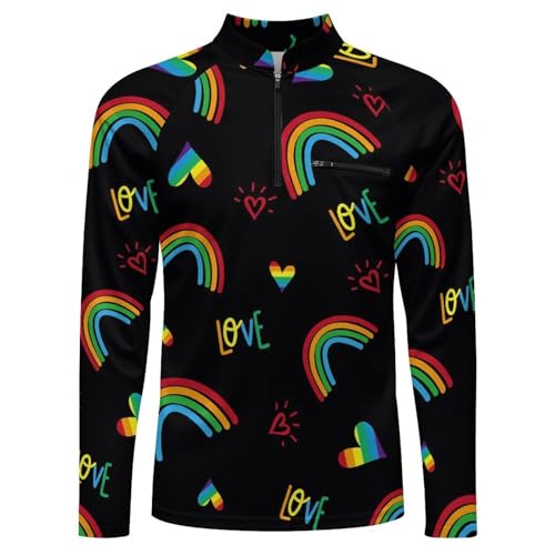 Rainbow and Love of LGBT Men's Rash Guard Long Sleeves Quick Dry Fishing Workout Shirts with Zipper4