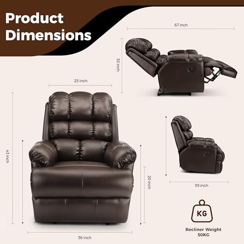 Image of Little NAP Single Amet Soft Leatherette Motorized Recliner | Padded Seater Aram Sofa | Relaxing Chair for Home Office Movie Theater Room | Brown