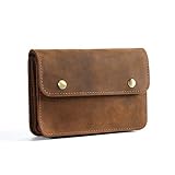 [V2king] ベルトポーチ メンズ ウエストバッグ 横型財布 男性用 レザー スマホ対応 ビジネス おしゃれ 本革ウォレット カード多数収納 小銭入れ付き (ブラウン)