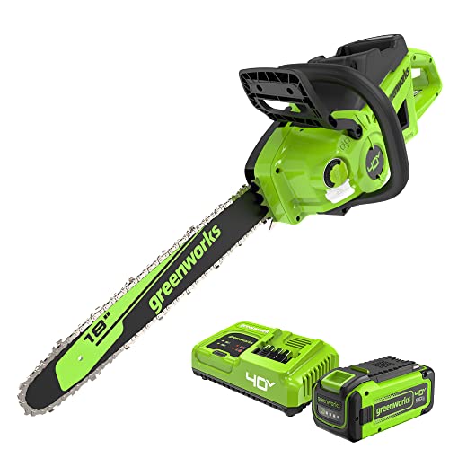 Image of Greenworks 40V 18 inch Brushless Cordless Chainsaw (Great For Tree Felling, Limbing, Pruning, and Firewood), 8.0Ah Battery and Rapid Charger Included