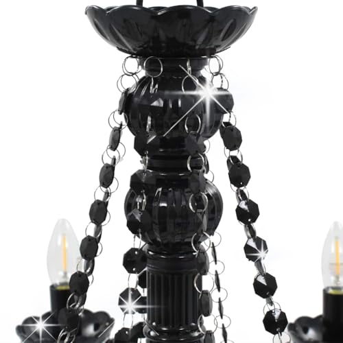 Lustre à perles noir 8 ampoules E14 plafonnier suspendu Solivagant - 6