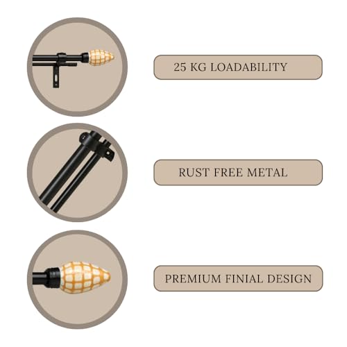 Image of 48 inch-88 inch Adjustable Double Curtain Rod For Door & Windows With Brackets Set Curtains Hanging Extendable Iron Metal Pipe Holder With Honey Comb Mop Finial (Black, 0.75 inch Diameter)