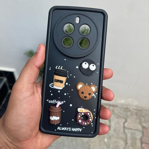 Image of Pikkme Back Cover for Realme 12 Pro 5G / Realme 12 Pro Plus 5G | Cute Fun Cartoon 3D Bear Silicone Full Body Protection Bumper Cover (Black)