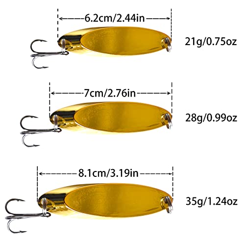 5Pcs Fishing Lure Spoons Jig Fishing Hooks Bass Trout Lures Kit Zinc Alloy Fishing Jig Spoon Sequins Spinner Baits Weight 0.18Oz/0.25Oz/0.36Oz/0.5Oz/0.64Oz For Saltwater Freshwater Gold-14G #TOP2