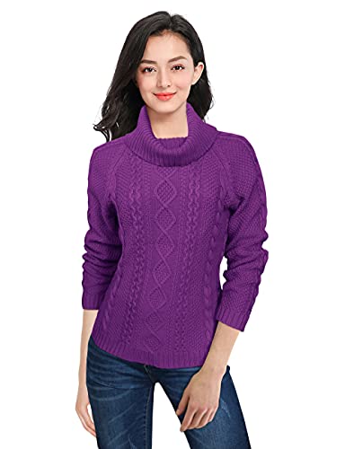 Image of v28 Women's Cotton Turtle Cowl Neck Aran Fishermen Fair Isle Cable Knit Sweater